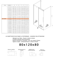 Box doccia tre lati porta scorrevole trasparente h195cm 8mm anticalcare euclide, misura 80x120x80