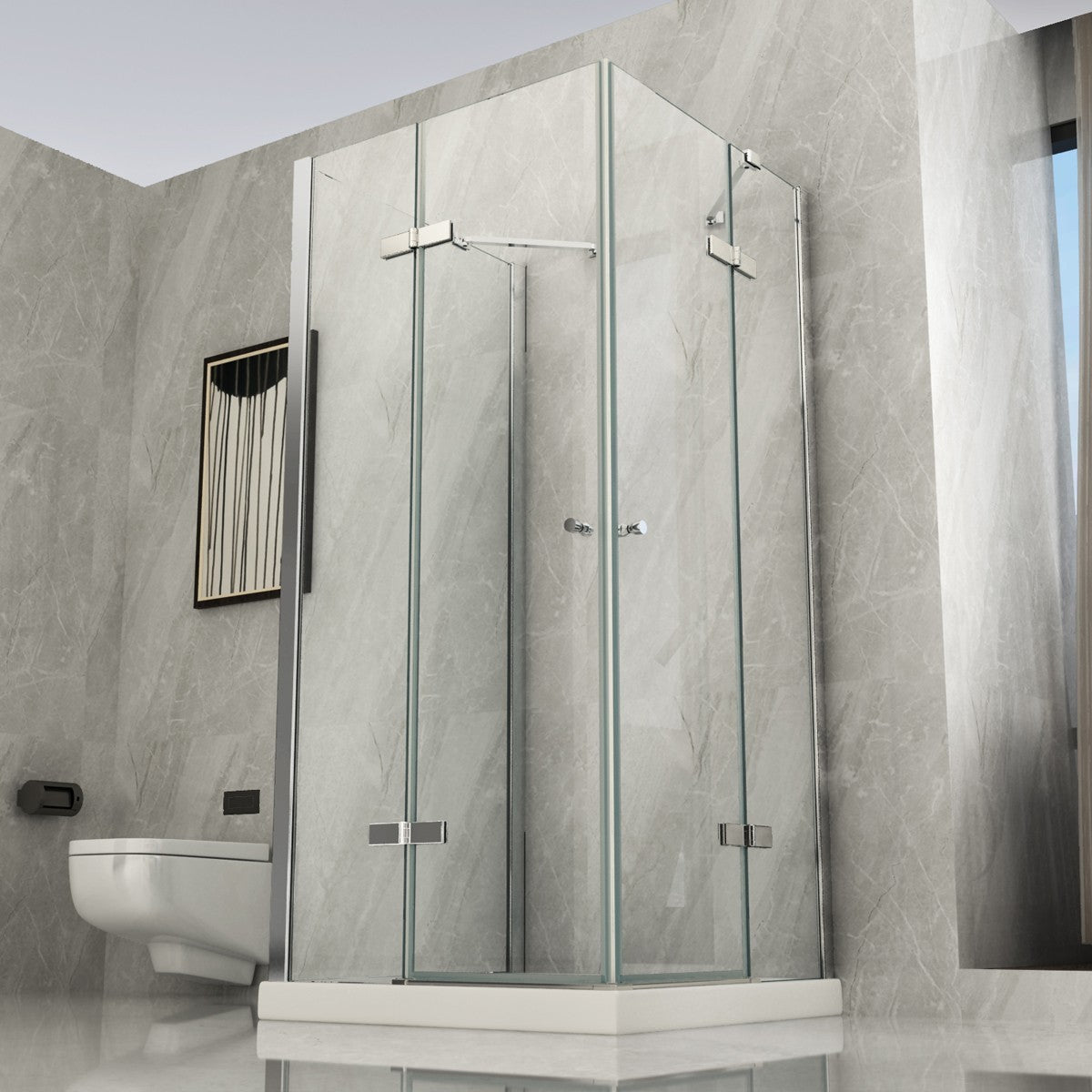 Box doccia 3 lati battente a doppia porta trasparente 8mm h195 glam, dimensioni 90x100x90