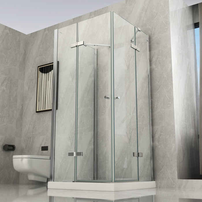 Box doccia 3 lati battente a doppia porta trasparente 8mm h195 glam, dimensioni 90x90x90