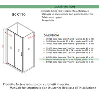 Box Doccia 3 Lati 80x120x80 cm 1 anta Scorrevoli con Profili Neri in Cristallo trasparente 6mm H195 Bonussi Sole