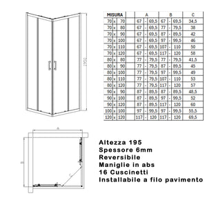 Box doccia 3 lati trasparente 195 6mm matias, misura 80x80x80