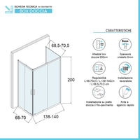 Box doccia 70x140x70 cm con doppio scorrevole serigrafato H 200 cm Ted