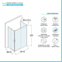 Box doccia 70x70x70 cm con doppio scorrevole trasparente H 200 cm Ted