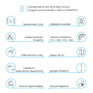 Box Doccia 80x100 cm porte scorrevoli in cristallo opaco