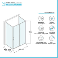 Box doccia 80x100x80 cm con porta scorrevole trasparente H 200 cm Ted