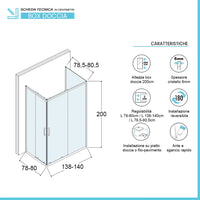 Box doccia 80x140x80 cm con doppio scorrevole trasparente H 200 cm Ted