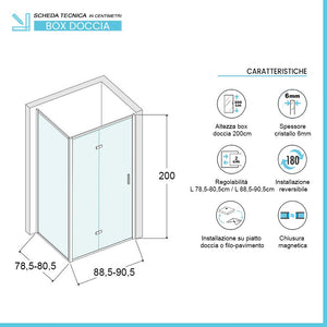 Box doccia 80x90 cm con porta a soffietto serigrafata H 200 cm Ted