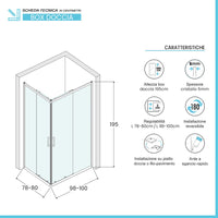 Box doccia angolare 80x100 cm doppio scorrevole vetro trasparente Tay