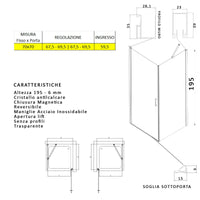 Box Doccia Angolare 70x70 cm 1 anta Battente con 1 Lato Fisso in Cristallo trasparente 6mm H195 Bonussi Selma