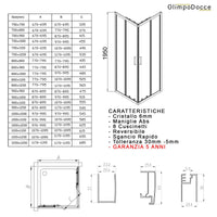 Box doccia angolare trasparente 195 6mm matias, misura 80x110