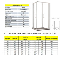 Box doccia due lati apertura scorrevole trasparente h195 6mm anticalcare adry, misura 70x100