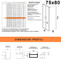 Box doccia due lati con porta saloon h195 6mm anticalcare dobla, misura 75x80