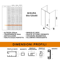 Box doccia tre lati con parete fissa 8mm h200 anticalcare target, misura 90x120x90