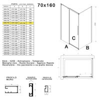 Box doccia due lati in cristallo 8mm h200cm anticalcare target, misura 70x160