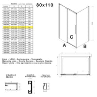 Box doccia due lati in cristallo 8mm h200cm anticalcare target, misura 80x110