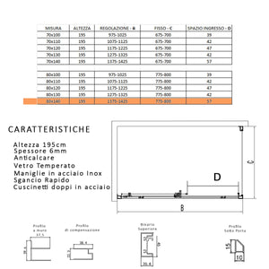 Box doccia due lati con profili neri scorrevole cristallo 6mm h195 lagoa duo, misura 80x140