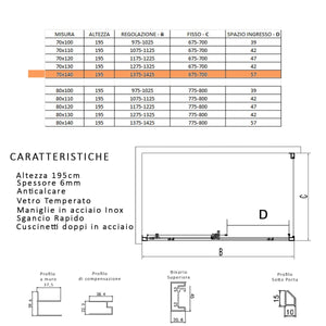 Box doccia due lati con profili neri scorrevole cristallo 6mm h195 lagoa duo, misura 70x140