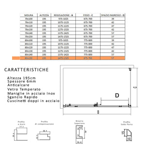 Box doccia due lati con profili neri scorrevole cristallo 6mm h195 lagoa duo, misura 80x150