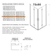 Box doccia 2 lati a soffietto trasparente senza profili 6mm h195 anticalcare rea, misura 75x90