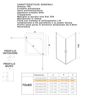 Box doccia due lati battenti h195 6mm anticalcare salema, misura 70x80