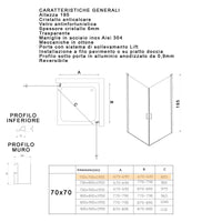 Box Doccia Angolare 70x70 cm 2 Ante Battenti in Cristallo Trasparente 6mm H195 Bonussi Jenny