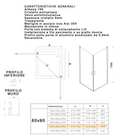 Box doccia due lati battenti h195 6mm anticalcare salema, misura 80x90