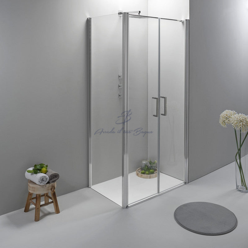 Box Doccia Angolare 80x70 Cm Apertura Saloon con Lato Fisso Trasparente