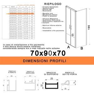 Box doccia saloon tre lati senza profili trasparente 6mm h195 dobla, misura 90x120x90