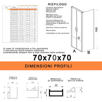 Box doccia saloon tre lati senza profili trasparente 6mm h195 dobla, misura 90x120x90