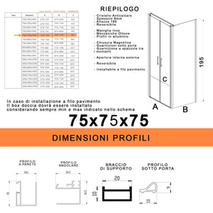 Box doccia saloon tre lati senza profili trasparente 6mm h195 dobla, misura 90x120x90