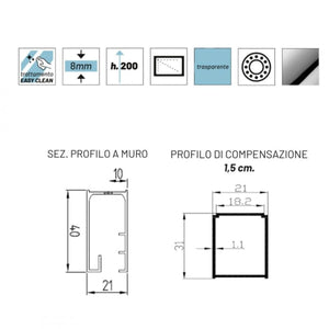 Box doccia scorrevole trasparente anticalcare 8mm h200 barclay, dimensioni 130x90