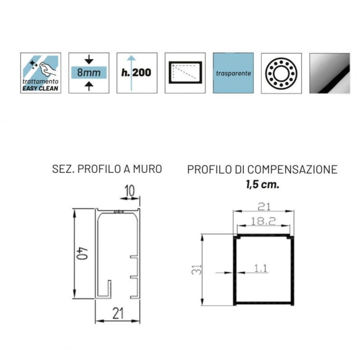 Box doccia scorrevole trasparente anticalcare 8mm h200 barclay, dimensioni 170x90