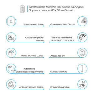 Box Doccia semicircolare 80x80 cm in cristallo opaco temperato