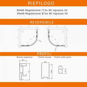 Box doccia semicircolare doppia porta scorrevole satinato anticalcare 6mm h195 athena, dimensioni 90x90