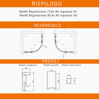 Box doccia semicircolare di design trasparente 6mm h195 icon, misura 80x80