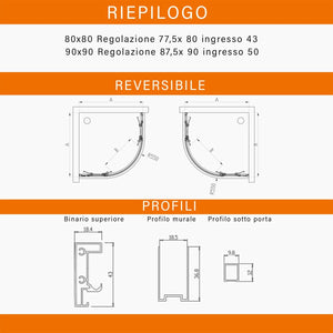 Box doccia semicircolare di design trasparente 6mm h195 icon, misura 80x80