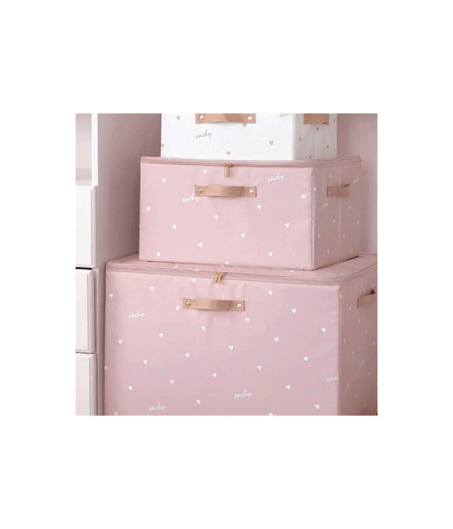 Box Scatola Salvaspazio Armadio Contenitore Porta Oggetti Organizer 40x30x25 Cm  Rosa       