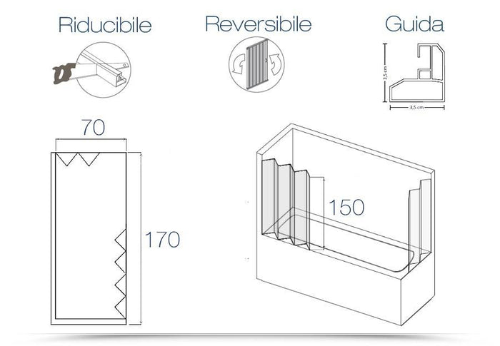 Box sopravasca Galassia 2 ante 70x140cm apertura angolare - Rollplast Pinto