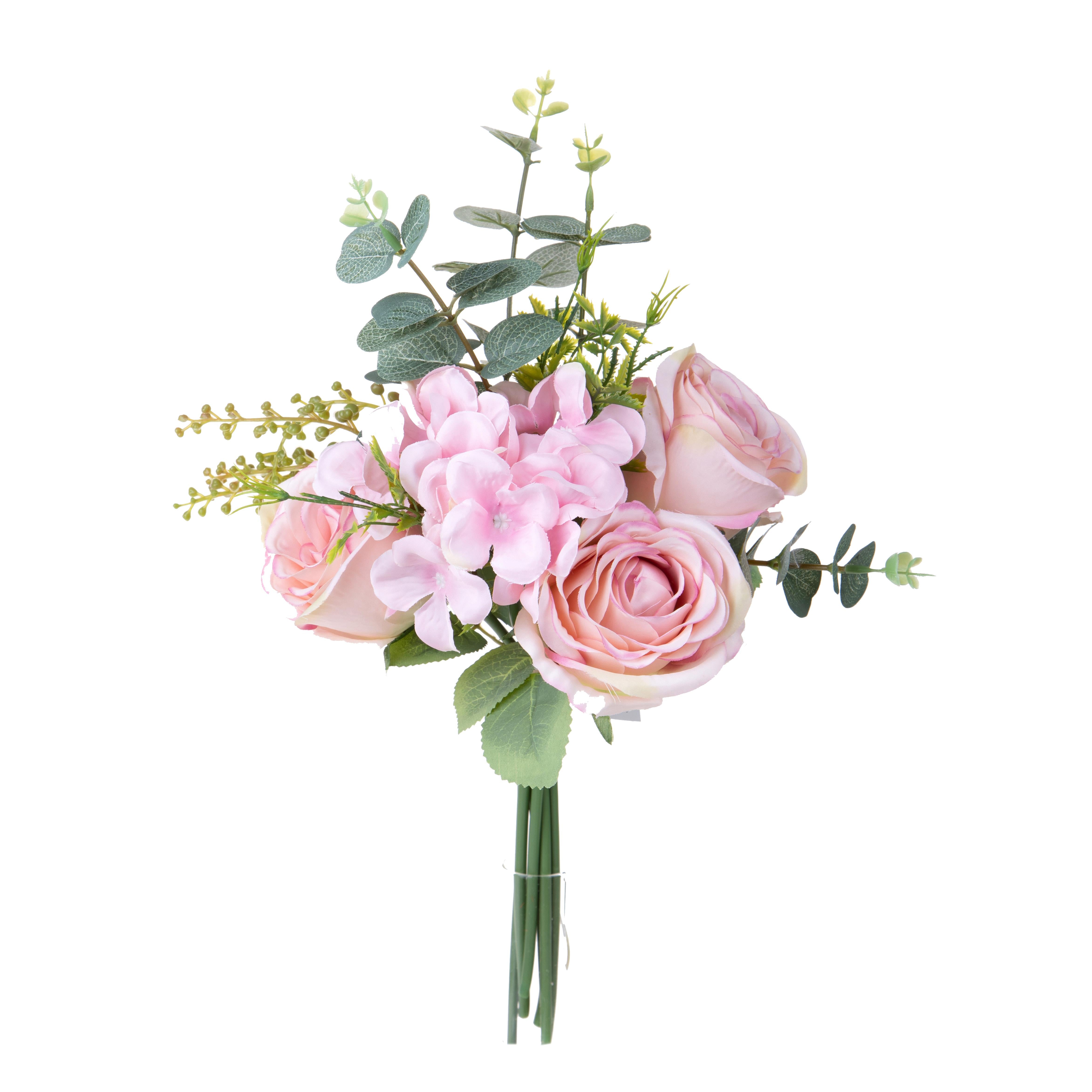 Set 4 Bouquet Artificiali Rose Ortenzia 40 cm