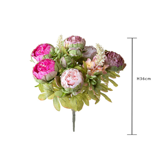 Set 2 Bouquet Artificiali di Peonie Composto da 12 Fiori H 36 cm