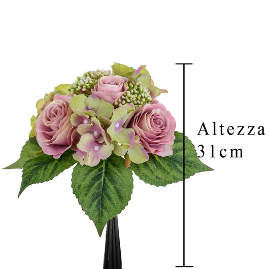 Set 3 Bouquet Artificiali con Rose H 31 cm