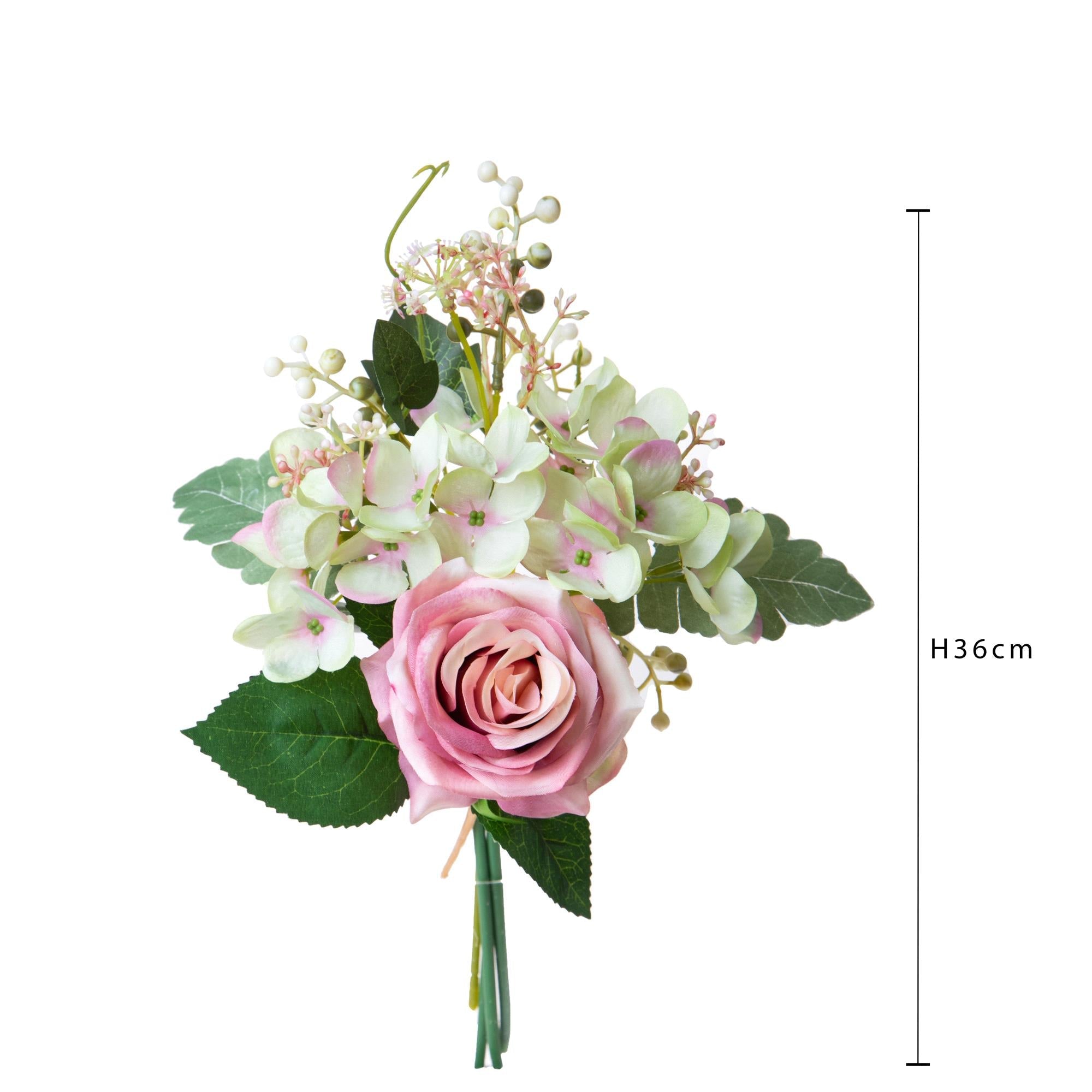 Set 6 Bouquet Artificiali Rose Ortenzie 36 cm