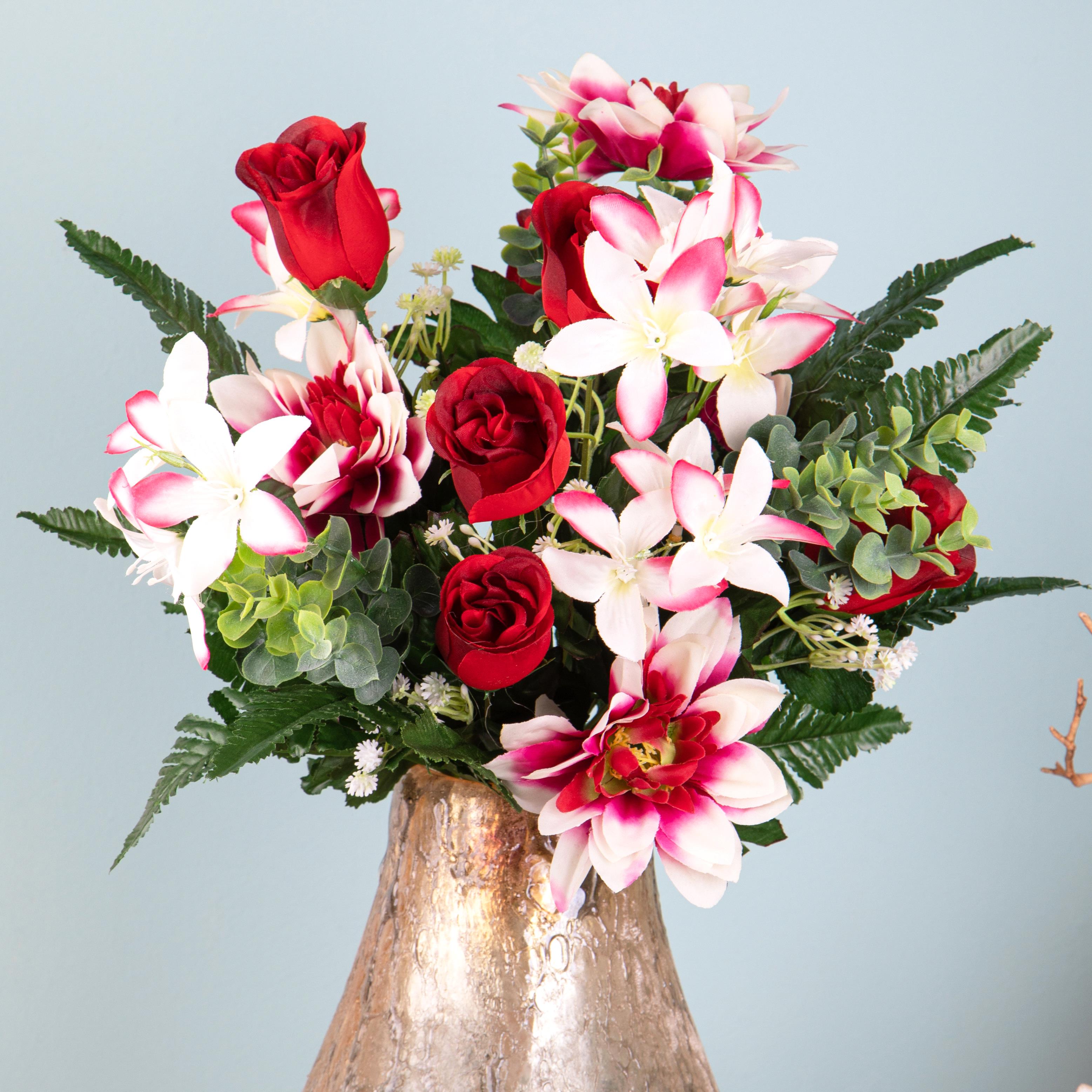 Set 2 Bouquet Artificiali con Dalie Bianche e Rosse