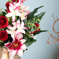 Set 2 Bouquet Artificiali con Dalie Bianche e Rosse