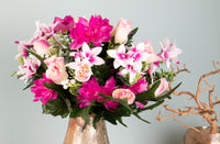 Set 2 Bouquet Artificiali con Dalie Magenta e Bianche