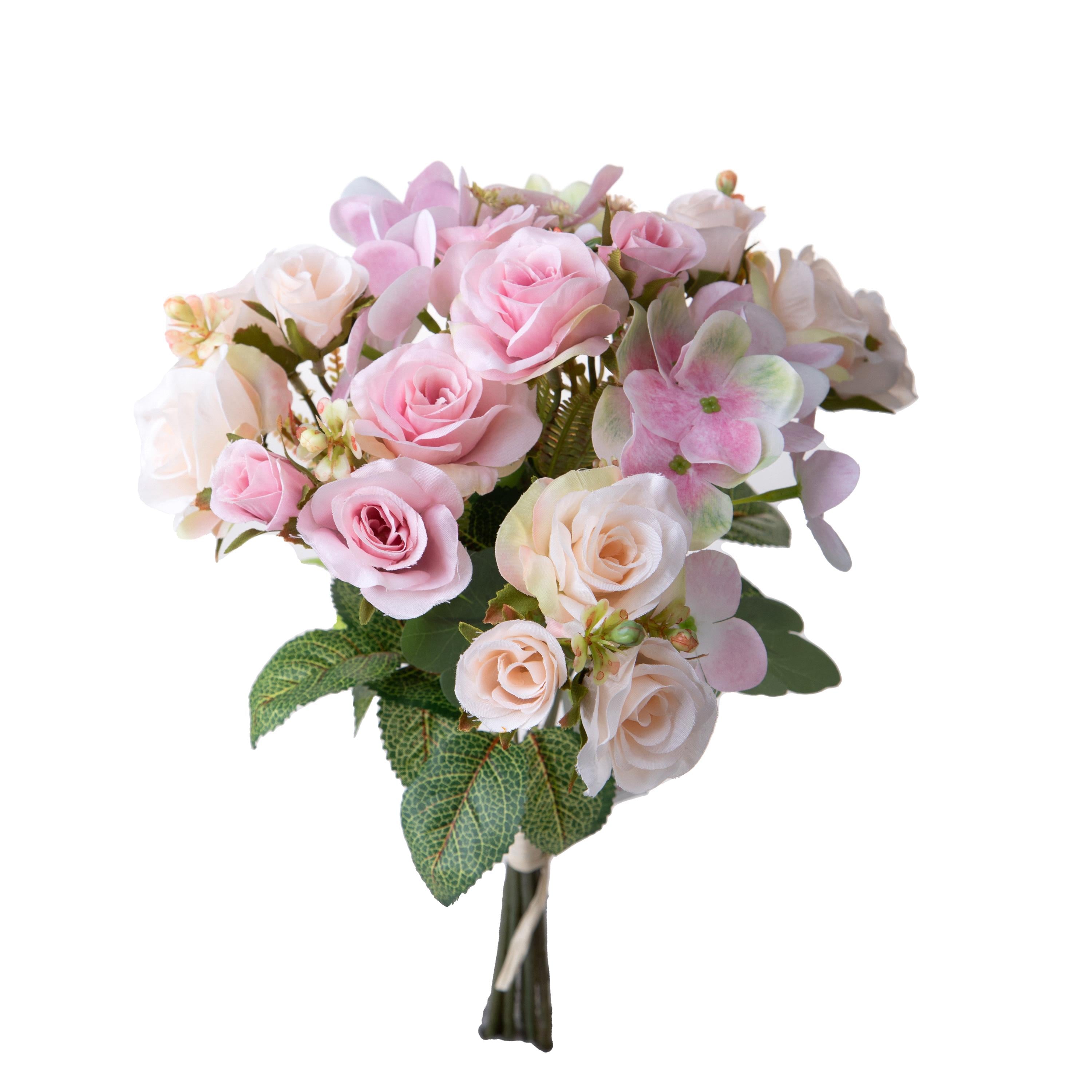 Set 4 Bouquet Artificiali Rose Ortenzie 36 cm