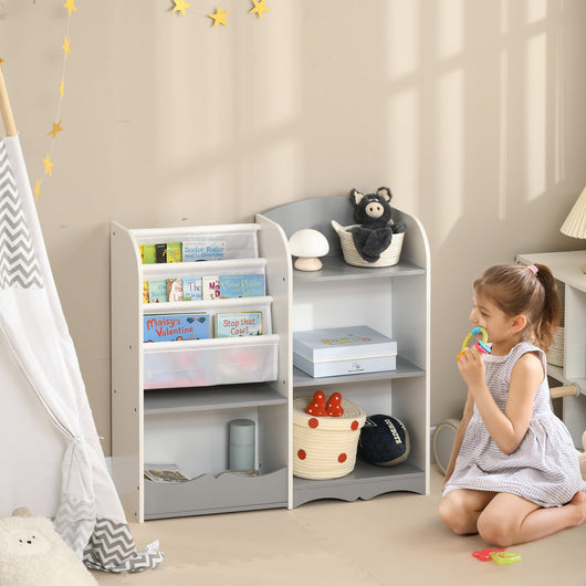 Scaffale Portagiochi per Bambini 85x26x84 cm con Ripiani in Legno Grigio