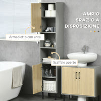 Mobile a Colonna per Bagno 31,4x30x165 cm 2 Ante 2 Ripiani in Truciolato Grigio e Quercia