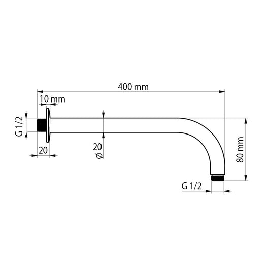 Braccio Doccia per Soffioni Tondo Lungo 40 cm in Acciaio Cromato