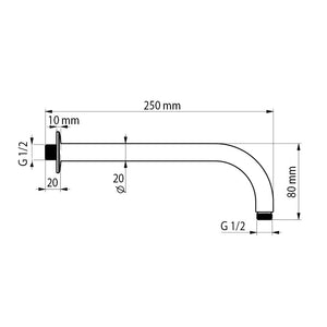 Braccio Doccia Tondo 25cm di design con attacco Soffione Inclinato